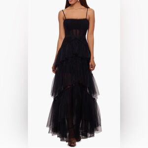 Betsy & Adam Tiered Tulle Ruffle Gown